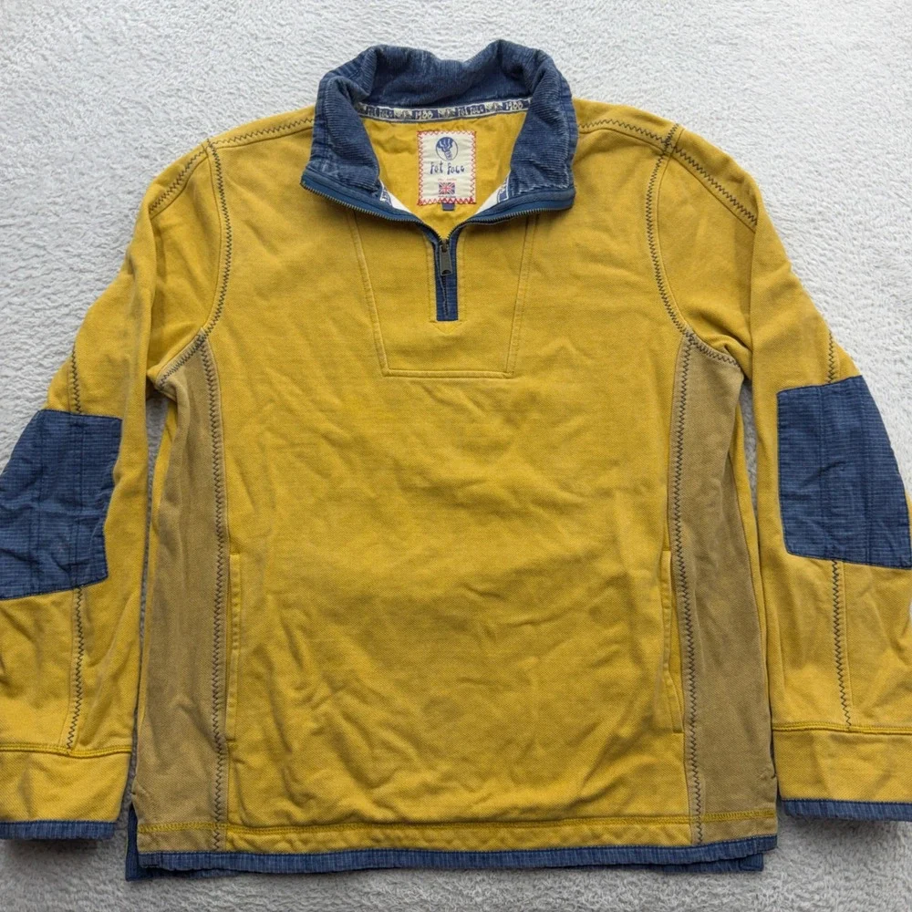 Fat Face The Airlie Mens Medium Quarter Zip Sweatshirt Mustard Yellow Corduroy